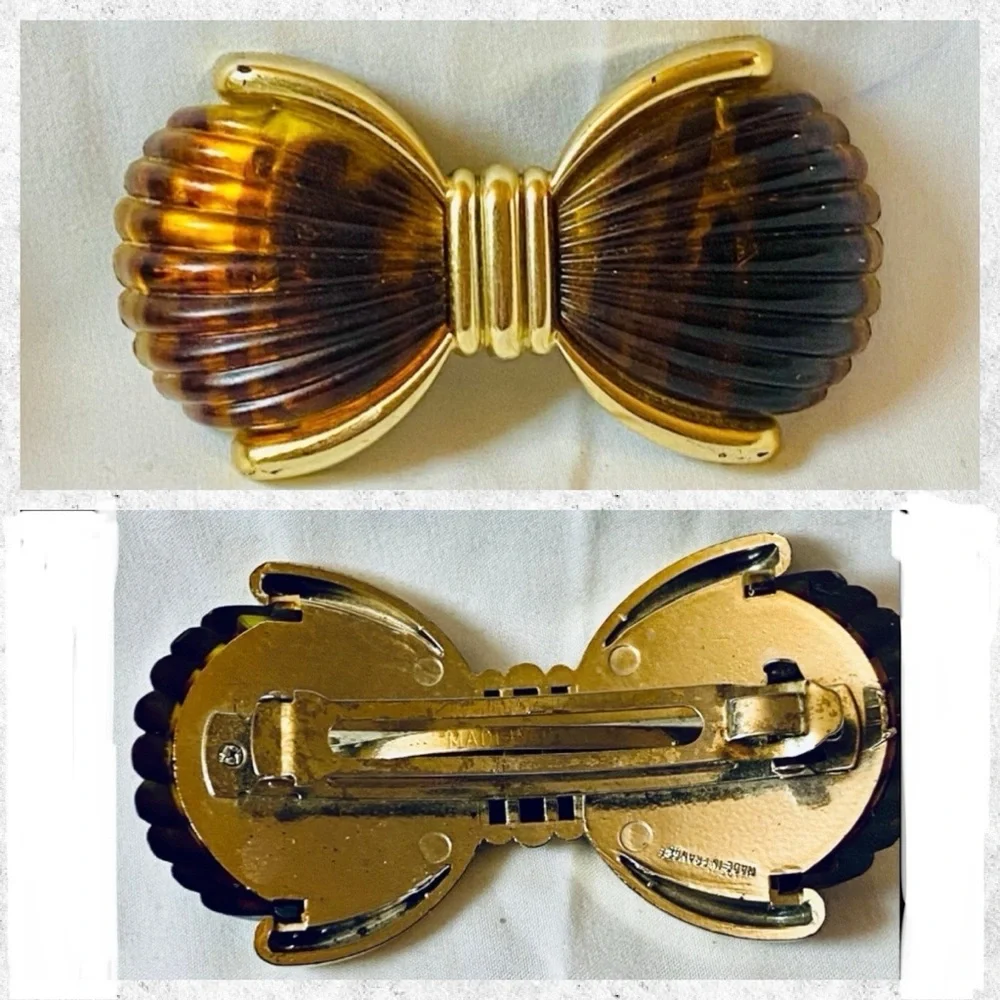Vintage Faux Amber Lucite Hair Bow Barrette